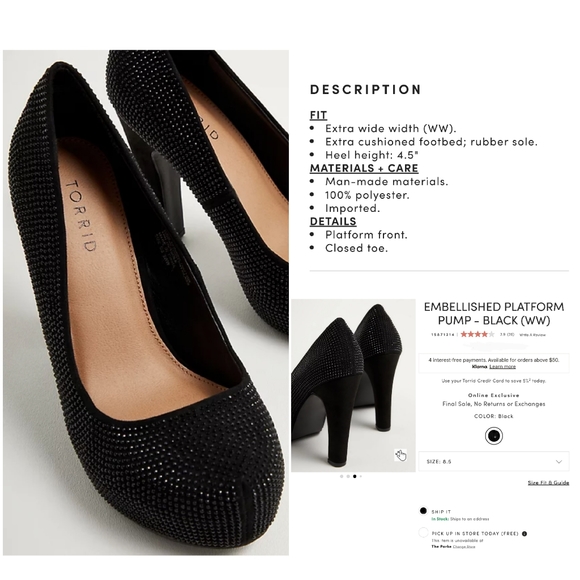 Torrid Pumps Black w Rhinestones size 9.5 with 4.5" heels - Picture 3 of 6